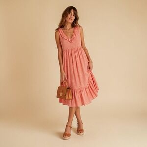 Old Navy Floral Midi Swing Dress Sz XXL Coral Pink